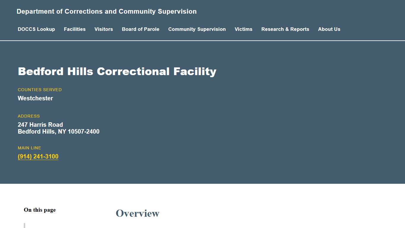 Bedford Hills Correctional Facility Department of Corrections and Community Supervision